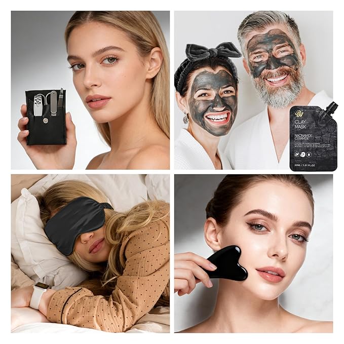 33 Pcs Valentines Day Gifts for Women & Men, Charcoal Hydrating Skin Care Kit, Bath & Body Gift Set, Spa Kit, Leather Bag, Anniversary, Birthday, Christmas, Mothers Day, Father's Day - Bloomnest