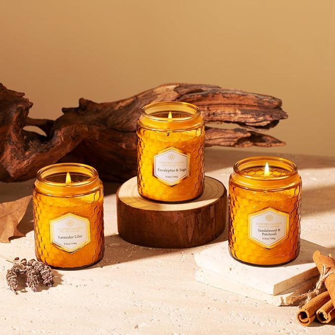 6 Pack Natural Soy Wax Jar Candles for Home Scented, Aromatherapy Gifts Sets for Women, 33 oz 240 Hour Long Lasting Candles Gifts for Birthday | Valentine's Day | Amber Candles| - Bloomnest