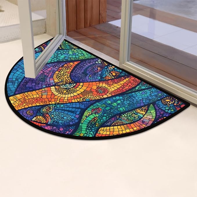 Half Round Door Mat, Color Glass Art Half Circle Rug for Home Decor Floor Indoor Outdoor Non-Slip Washable Half Moon Rug Doormat 36X24 Inch - Bloomnest