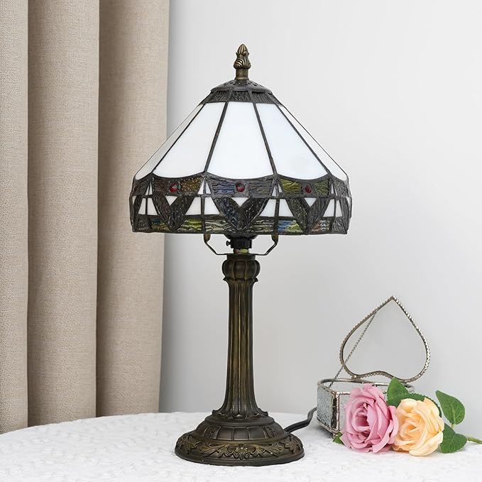 Tiffany Lamp Bedside Table Lamp-Nightstand,Stained Glass Lamp for Bedroom Dorm Living Kitchen, Aesthetic Cute Home Decor Gift,8 inch Rome - Bloomnest