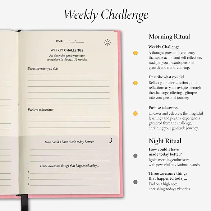 The Original Gratitude Journal for Women 2026 - Daily Gratitude Practice for Girls with Inspiring Quotes & Mindful Prompts for Affirmation Reflection and Happiness - Premium Linen Pink - Bloomnest