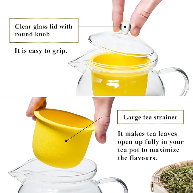 Heatproof Glass Teapot 13.5 fl (400 ml) with Removable Ceramic Infuser strainer Ha-Pot Made in Japan (Pink) - Bloomnest