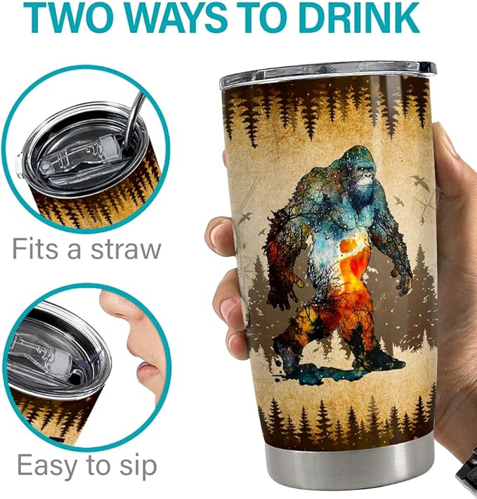 SANDJEST Bigfoot Tumbler Cup 20oz Sasquatch Gifts for Men Stainless Steel Insulated Tumblers Coffee Travel Mug Gift for Birthday Christmas - Bloomnest