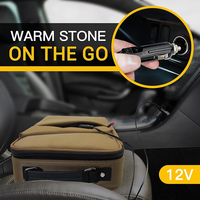 Portable 20 PCS Massage Stones Warmer Set, Temp Control Hot Stone Heater, Heating Massager Travel Bag w/Car Adapter for Professional/Home Spa (Brown) - Bloomnest