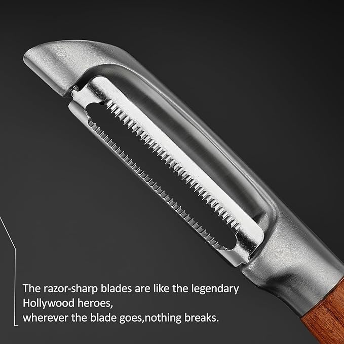 KULUNER，Premium High-End Rosewood Handle and 304 Stainless Steel Serrated Blade - An Ultra-Sharp Rotating Peeler for Potatoes, Fruits, and Vegetables, Ergonomically Designed for Easy Peeling. - Bloomnest