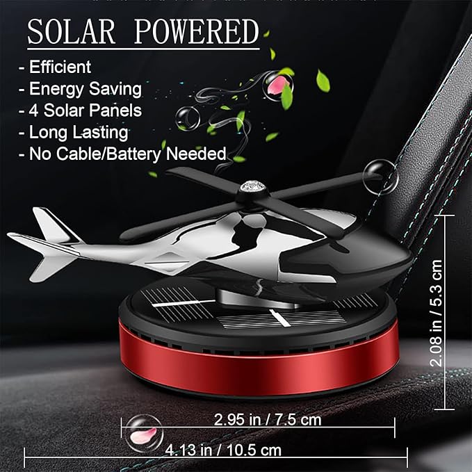 Al Alloy Solar Powered Rotating Helicopter Shape Car air purifier, Home and Car Interior Decoration Accessories (Red) - Bloomnest