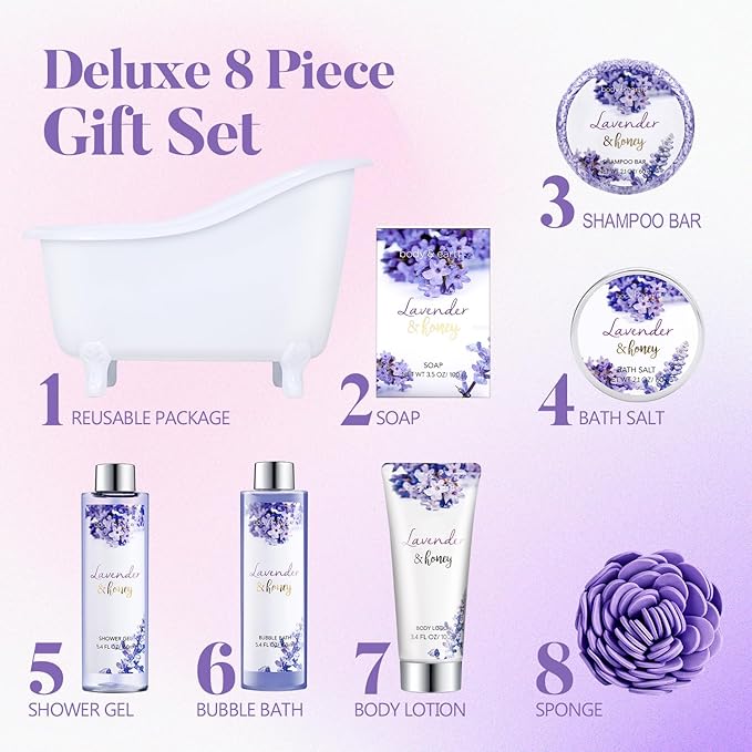 Body & Earth Bath and Body Gift Set - 8 Pcs Lavender Gifts for Women, Spa Kit for Women, Valentine's Day, Mother's Day, Birthday, Holiday, Anniversaries for Her, Mom, Wife, Girlfriend - Bloomnest