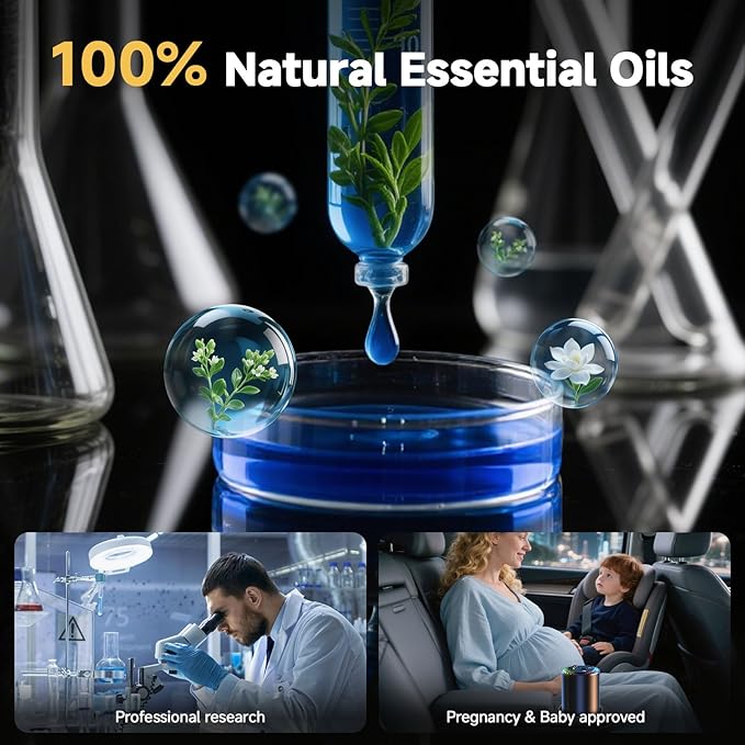 Smart Car Air Freshener with Star Light & 100ml Diffusers Oil Refills, Auto On/Off Aroma Diffuser, 3 Adjustable Mist Modes Rechargeable Aromatizante para Carro - Car Diffuser（Cologne+Ocean） - Bloomnest