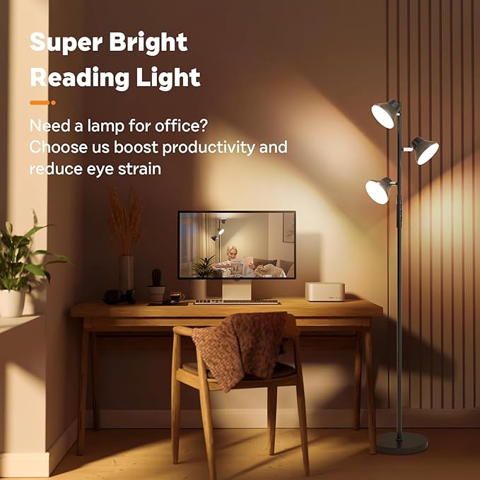 LED Floor Lamp, 36W Modern Floor Lamp with Remote & Touch Control, 4 Color Temperatures, Standing Lamp with 3 Rotatable Lights, Floor Lamps for Living Room, Bedroom, Office - Bloomnest