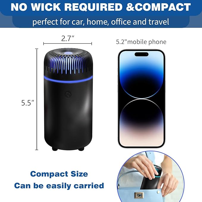 Car Humidifier Aromatherapy Essential Oil Diffuser USB Mist Mini Portable for Home Office Bedroom, 100ML, Black - Bloomnest