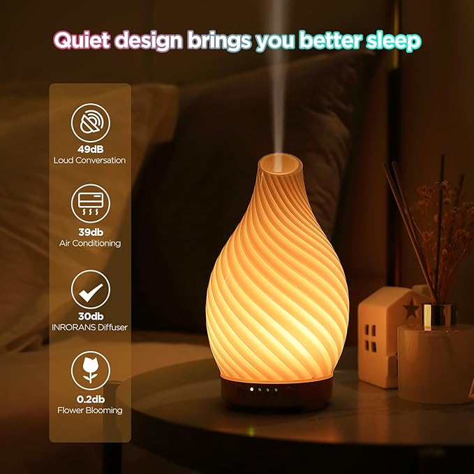 Art Glass Essential Oil Diffuser - 160ml Ultrasonic Cool Mist Scent Aroma Aromatherapy Diffuser, Intermittent with Auto Shut-Off Timer Setting &7 Colors Night Light for Home -Ethereal Time - Bloomnest
