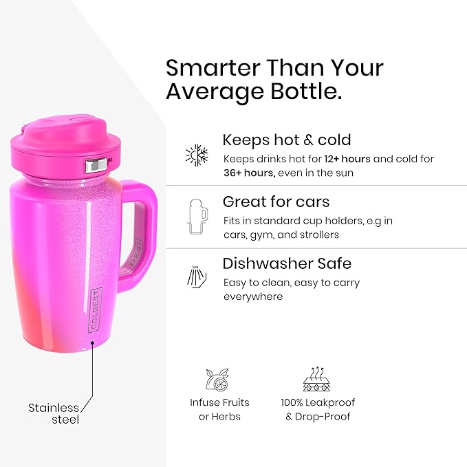 Coldest Tumbler with Handle and Coffee Lid - 100% Spill Proof Tumbler with Straw (3 Lids) - Stainless Steel Insulated Leakproof Tumblers for Women & Men - Cup Holder Friendly - 15 oz (Kissed Dream) - Bloomnest