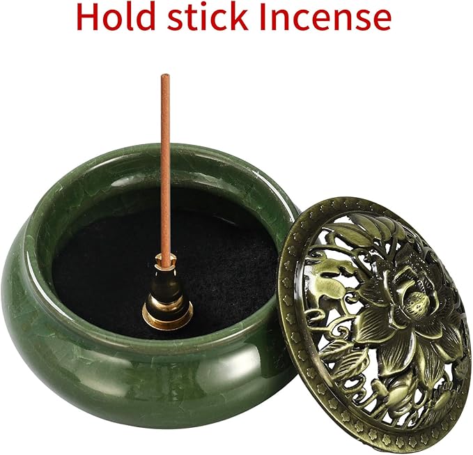 Incense Burner and Cone Incense Holder with Calabash Incense Stick Holder Ceramic Ash Catcher,Green - Bloomnest