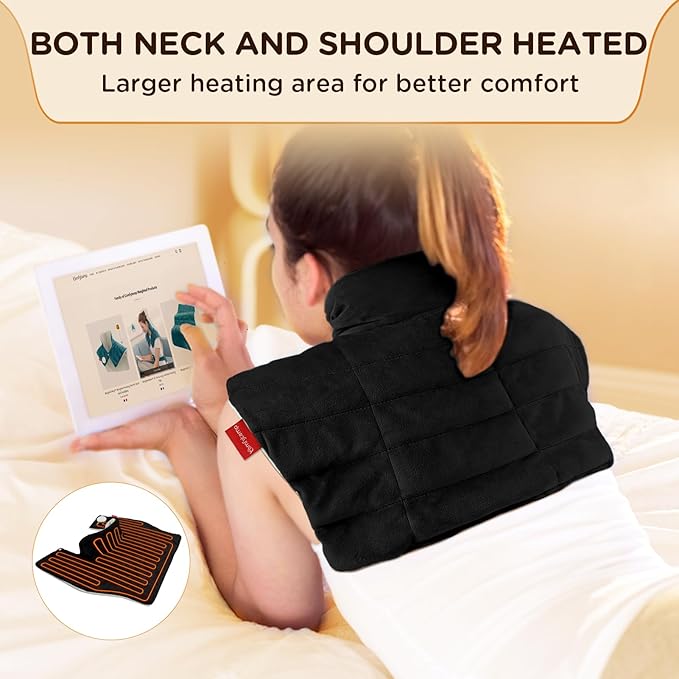 Comfytemp Heating Pad for Neck and Shoulders and Back, 2.6lb Weighted Electric Heat Pad FSA Eligible, Large HSA Heated Wrap, 9 Heat Settings & 11 Timer, Birthday Gifts for Women Men Mom Dad, Black - Bloomnest