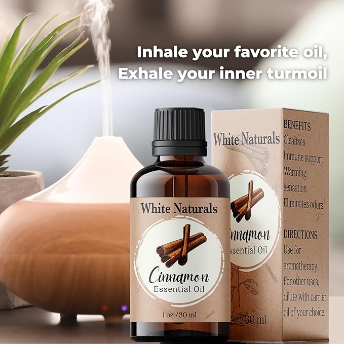 Cinnamon Essential Oil, 100% Pure Natural Organic Aromatherapy Oil for Diffuser/Humidifier, Steam Distilled, Therapeutic Grade, Perfect for Relaxation, Hair & Skin Care, DIY Soap & Candle Making - Bloomnest
