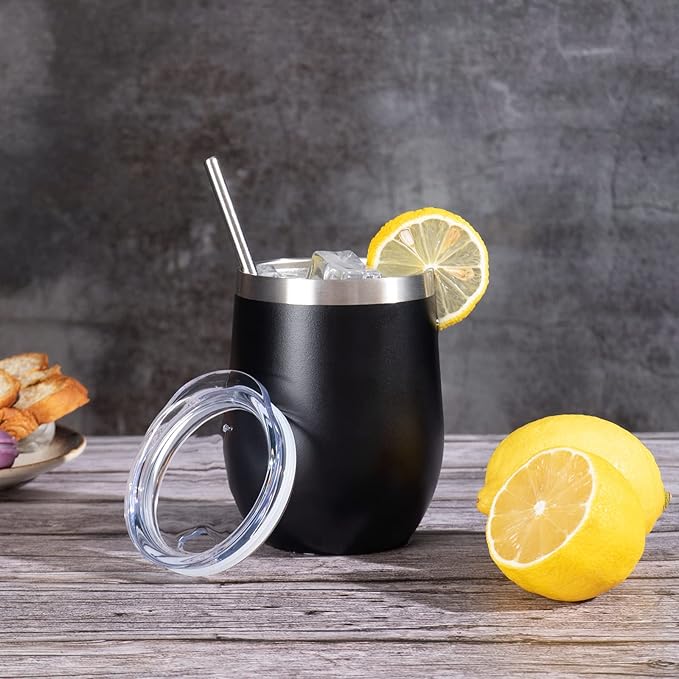 12 oz Insulated Wine Tumbler with Lid and Straw,Stainless Steel Stemless Wine Tumbler Double Wall Vacuum Wine Cups Tumbler Bulk for Coffee,Champaign,Cocktail,Office (Multicolor,8) - Bloomnest
