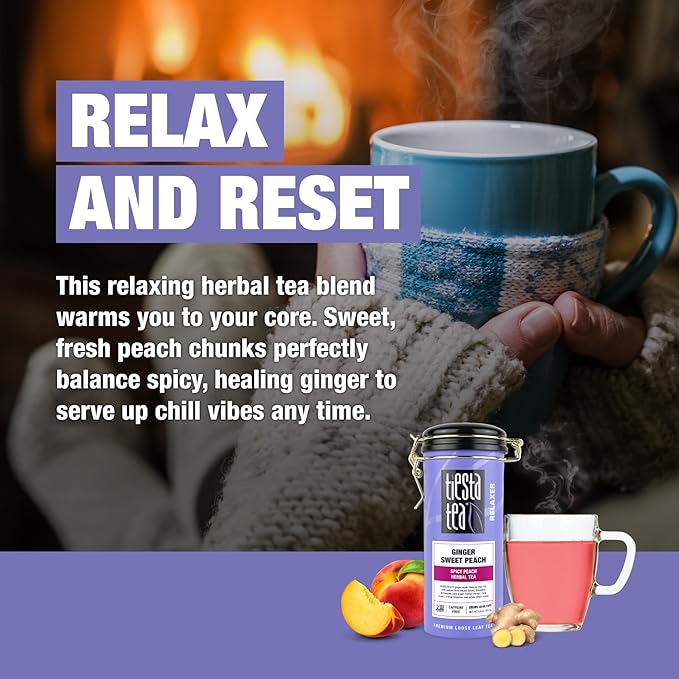 Tiesta Tea - Ginger Sweet Peach, Loose Leaf, Spicy Peach Herbal Tea, Tranquility Non-Caffeinated Blend, Bulk Hibiscus Leaves with Cane Sugar, Brews Up to 50 Cups, 6 Ounce Refillable Tin - Bloomnest