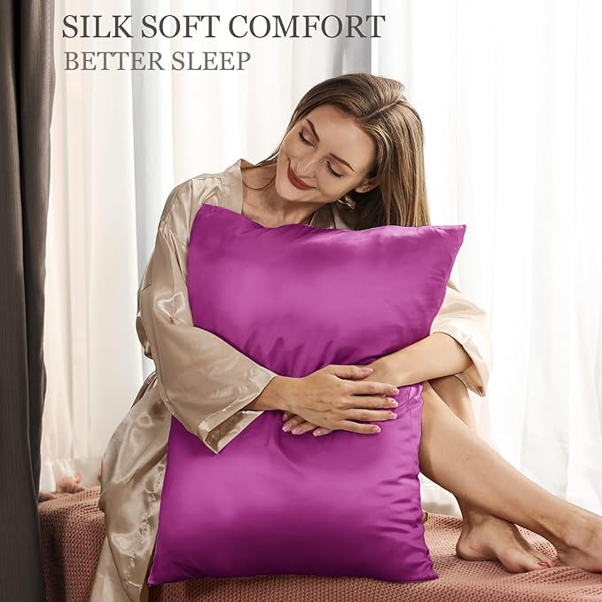 Adubor 100% Silk Pillowcase - Mulberry Silk Pillow Cases, 23 Momme 6A Grade Fibers, Silk Pillow Case for Hair and Skin Health, with Hidden Zipper (King 20''×36'', Dark Purple, 1PC) - Bloomnest