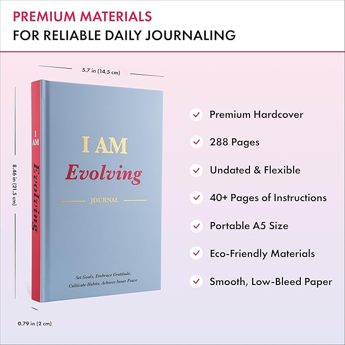 iAmEvolving Journal – Guided Gratitude & Goal Planner with Habit Tracker, Mindfulness Prompts & Daily Reflection | Undated 6-Month Self-Care & Wellness Notebook for Personal Growth (Columbia Blue) - Bloomnest
