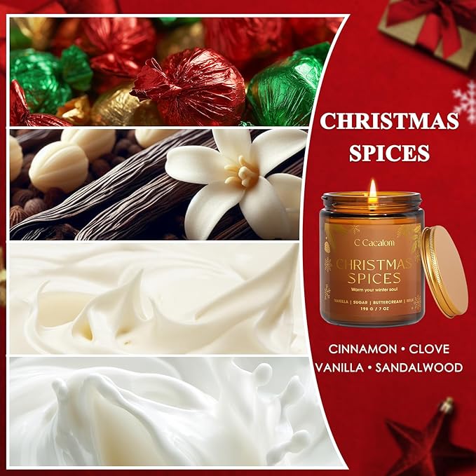 Christmas Soy Candles for Home Decor Non-Toxic Aromatherapy Scented Candles for Holiday Christmas Gifts, Cozy Cute Jar Candle, Winter Long Lasting Candle for Women Men, Cinnamon Vanilla Candle - Bloomnest