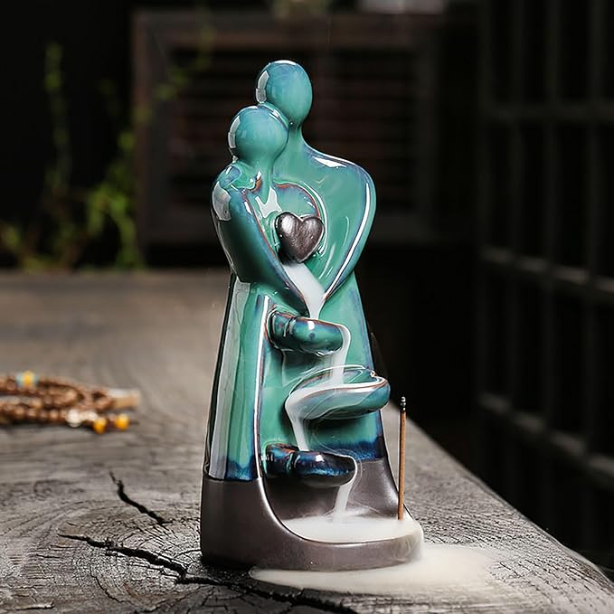 Simcat Backflow Incense Burner Holder Handicraft Hugging Lovers Incense Holder Censer Romantic Incense Waterfall Burner Decor + 20 Backflow Incense Cones 30 Incense Sticks 1 Tweezer 1 Mat - Bloomnest