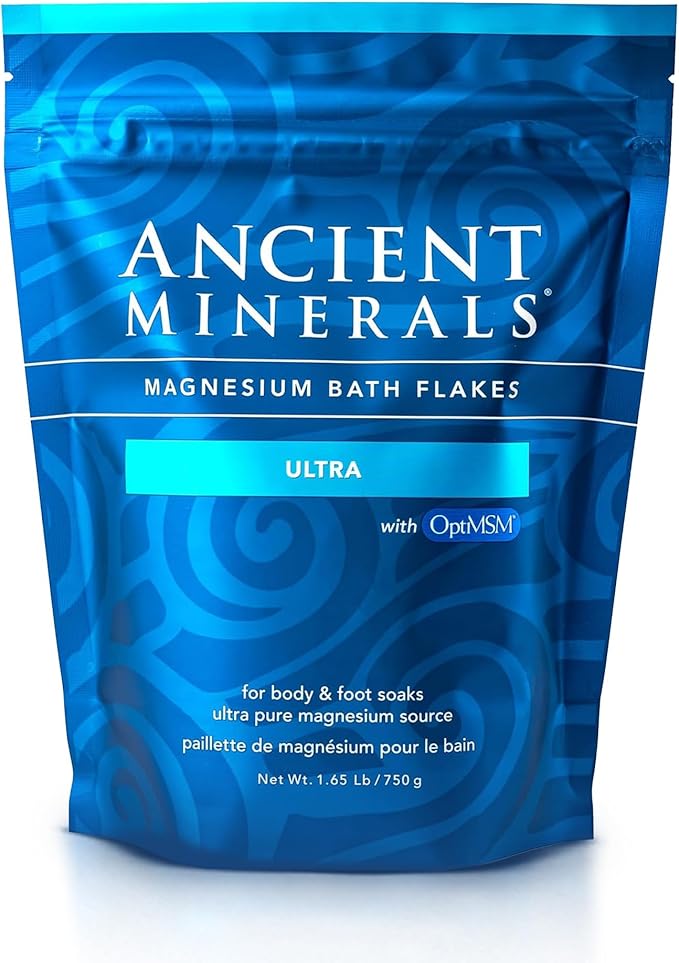 Ancient Minerals Magnesium Bath Flakes Ultra with OptiMSM – Pure Zechstein Magnesium Chloride and Organic Sulfur Bath Salts, Soothing Mineral Soak for Skin & Body, 1.65 lb - Bloomnest