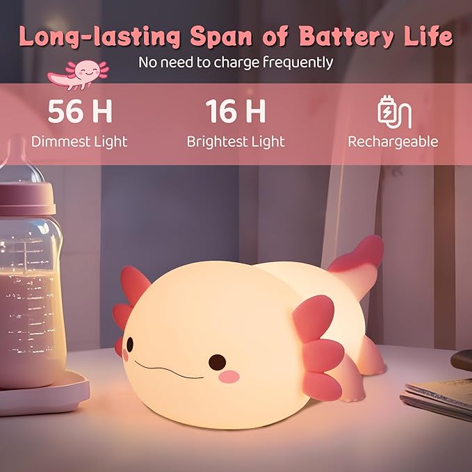 YuanDian Axolotl Night Light, Gift for Adults Teens and Babies. Decorate Kids' Bedroom with Cute Silicone Axolotl Nightlights, Christmas Birthday Gift for Children and Toddlers - Bloomnest