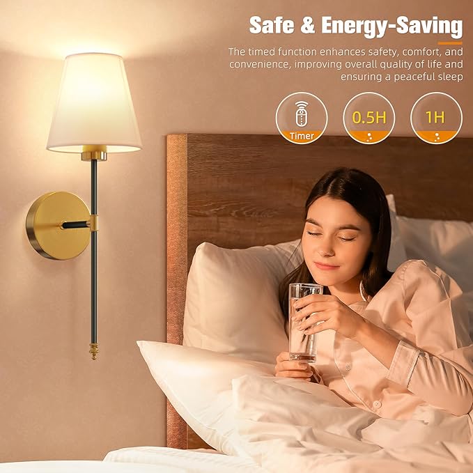 NIORSUN 19.9 inch Battery Operated Wall Sconce Set of 2,Black-Gold Rechargeable Wall Lights with 5200mAh Dimmable Detachable Bulbs and Remote,10 Colors Wireless Sconces for Bedroom Living Room Hallway - Bloomnest