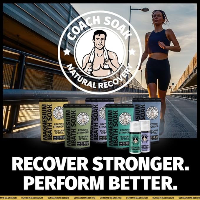 Coach Soak Recovery Bath Soak - Alternative to Epsom Salt Bath Soak - Fast-Absorbing Pure Magnesium Flakes with 21 Minerals, Bath Salts & Essential Oils - 3lbs, Energizing Citrus - Bloomnest