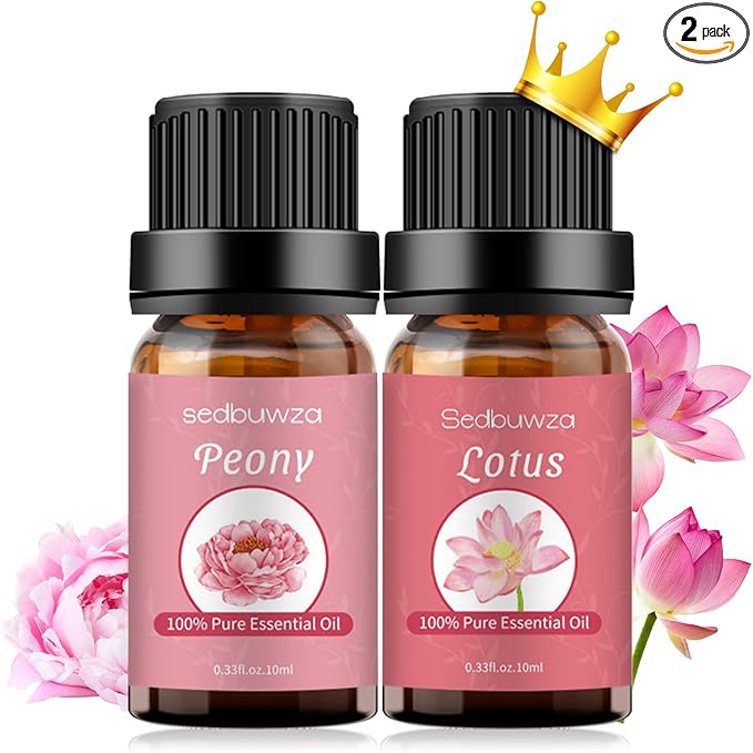 Sedbuwza Peony Lotus Essential Oil Set, Peony Fragrance Oil Lotus Scent Oil Set for Diffuser, Aromatherapy, Massage, Soap, Candle Making 2 x 10 ml Sedbuwza