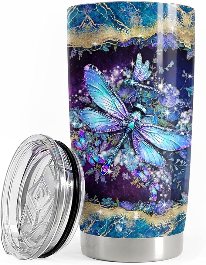 Dragonfly Tumbler 20oz Stainless Steel Insulated Coffee Travel Mug Cup Dragonfly Gifts for Women Girls on Birthday Christmas Mothers Day - Bloomnest