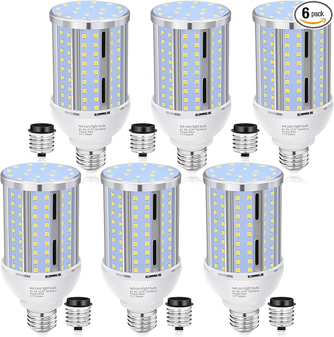 44W LED Corn Light Bulb(6 Pack),Fanless,(390 Watt Equivalent) E26/E39 Medium/Large Mogul Base LED Cob Lamp 5000K Daylight 5,900LM for Outdoor Indoor Garage Warehouse Factory Workshop Street Backyard - Bloomnest