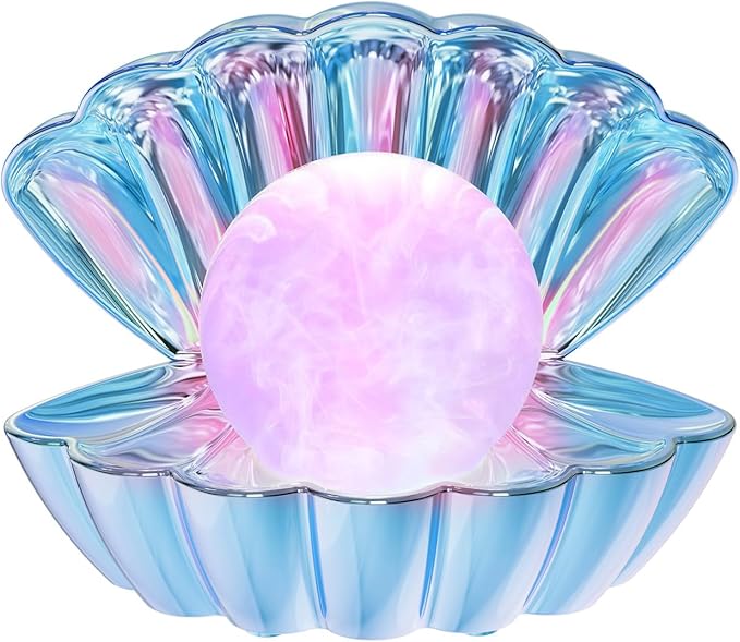 Shell Pearl Beach Themed Night Light, RGB 8 Colors Changing Mood Shell Pearl Lamps, Bedside LED Clamshell Portable Night Lights for Bar (Electroplating Blue) - Bloomnest