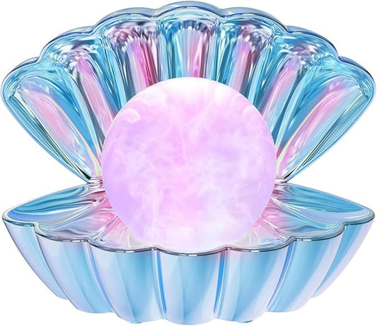 Shell Pearl Beach Themed Night Light, RGB 8 Colors Changing Mood Shell Pearl Lamps, Bedside LED Clamshell Portable Night Lights for Bar (Electroplating Blue) - Bloomnest