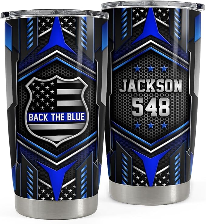 SANDJEST Personalized Police Tumbler - 20oz & 30oz Insulated Tumblers with Lid - Coffee Travel Mug Cup - Police Officer Gifts for Men & Women - Bloomnest