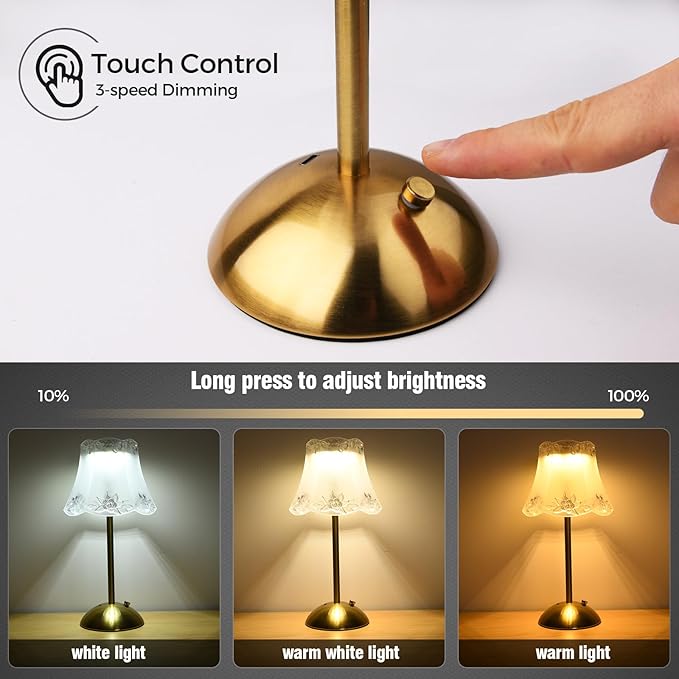 Cordless Table Lamp Rechargeable Bedside Flower Desk Lamps Battery Operated Nightstand Night Light with Touch Control Portable Outdoor Lighting LED Modern Home Decor for Bedroom, Living Room - Bloomnest