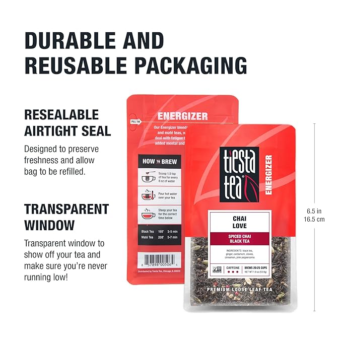 Tiesta Tea - Chai Love Tea | Spiced Chai Black Tea | Premium Loose Leaf Tea Blend | High Caffeinated Black Tea | Make Hot or Iced Tea & Brews up to 25 Cups - 1.9 Ounce Resealable Pouch - Bloomnest