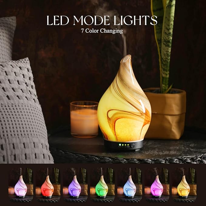 Porseme 150ml Essential Oil Diffuser Glass Color Changing Aroma Air Diffusers Aromatherapy Ultrasonic Cool Mist Humidifier 4 Running Hours Waterless Auto-Off for Sleeping Yoga Office Spa (Jupiter) - Bloomnest