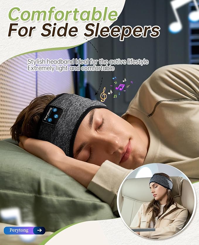 Perytong Wireless Sleep Headband with Comfortable Earbuds for Side Sleepers, Sleeping Eye Mask for Women Men Workout Running - Bloomnest