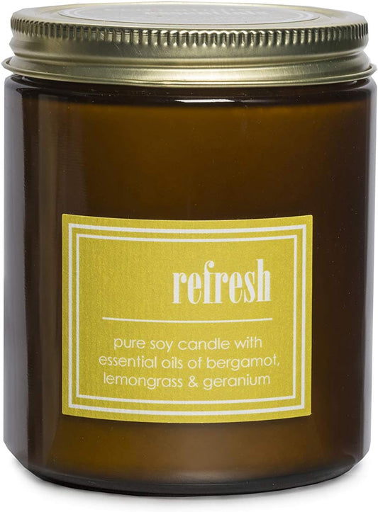 ECO CANDLE CO. Essentials Candle, Refresh, 8 oz. - 100% Soy Wax, No Lead, Hand Poured, Phthalate Free, Made from Midwest Grown Soybeans, All Natural Wicks