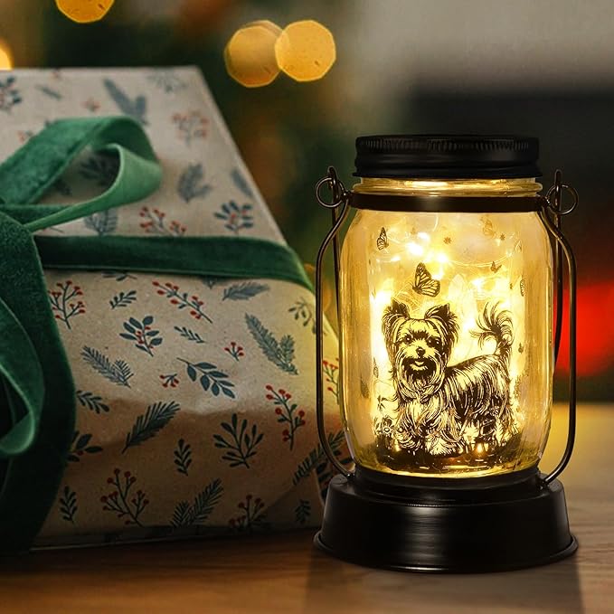 Yorkie Dog Gifts for Women/Men Yorkshire Terrier Solar Lanterns Mom Birthday Dog Lovers Lantern Pet Loss Pet Memorial Lights Solar Garden Decoration for Yard, Patio,Backyard,Porch Torches Light - Bloomnest