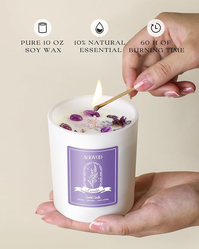 AOOVOO Rose/Vanilla/Eucalyptus/Lavender Scented Candles for Women - Aromatherapy Candle with Crystals Inside, 40oz Soy Candles for Home Scented, Birthday Gifts Christmas Candle for Women Mom - Bloomnest