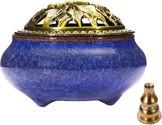 Incense Burner and Cone Incense Holder with Calabash Incense Stick Holder Ceramic Ash Catcher,Blue - Bloomnest