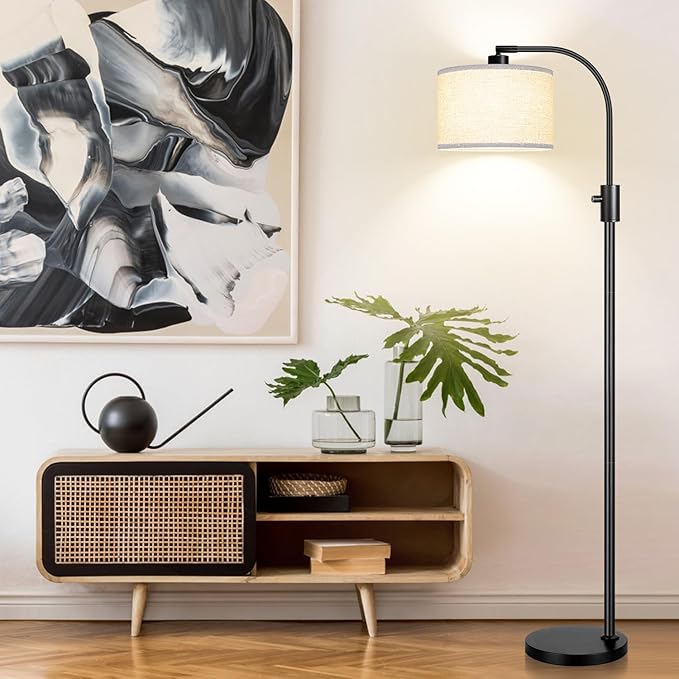 [Upgraded] Dimmable Black Floor Lamp, 1200 Lumens LED Edison Bulb Included, Arc Floor Lamp for Living Room Modern Standing Tall Floor Lamps with Linen Shade for Bedroom Office Reading Room Nursery - Bloomnest