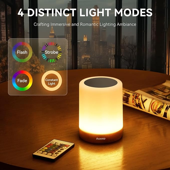 Auxmir LED Night Light Bedside Lamp Touch and Remote Control Dimmable Tabletop 13 Colors Changing 5 Brightness Adjustable Rechargeable Portable Lamp for Baby Kids Bedroom Living Room Outdoor Camping - Bloomnest