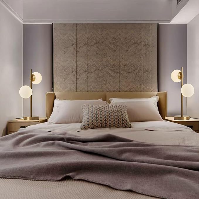 Mid Century Table Lamp Modern Globe Table Lamp for Bedroom, Gold Nightstand Light for Offices Contemporary Living Room Decor 2 LED Globe Lights - Bloomnest