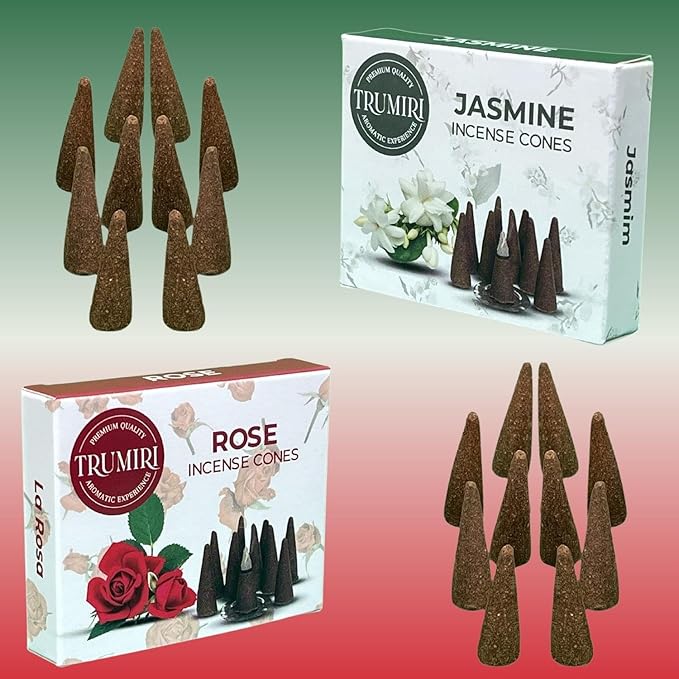 TRUMIRI Incense Cones - Combo Pack of 20 Cone Incense - 10 Rose + 10 Jasmine - Insence Cones - Incense Cones Scented - Cone Incense Scents - Insense Cones - Incent Cone TRUMIRI