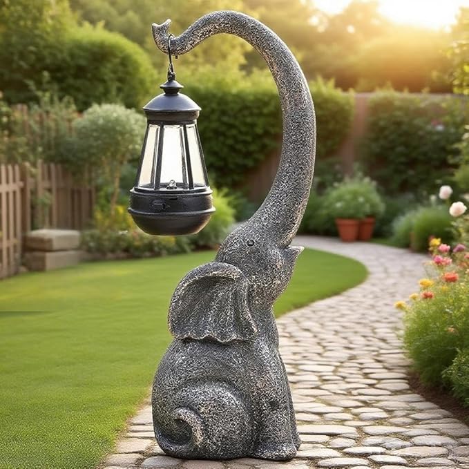 Elephant Garden Statue Solar Lights Outdoor Garden Decor for Outside Patio Home Porch Balcony, Yard Art Lawn Ornaments Elephant Decor Birthday Gifts for Women Mom Grandma Animal Lovers - Bloomnest