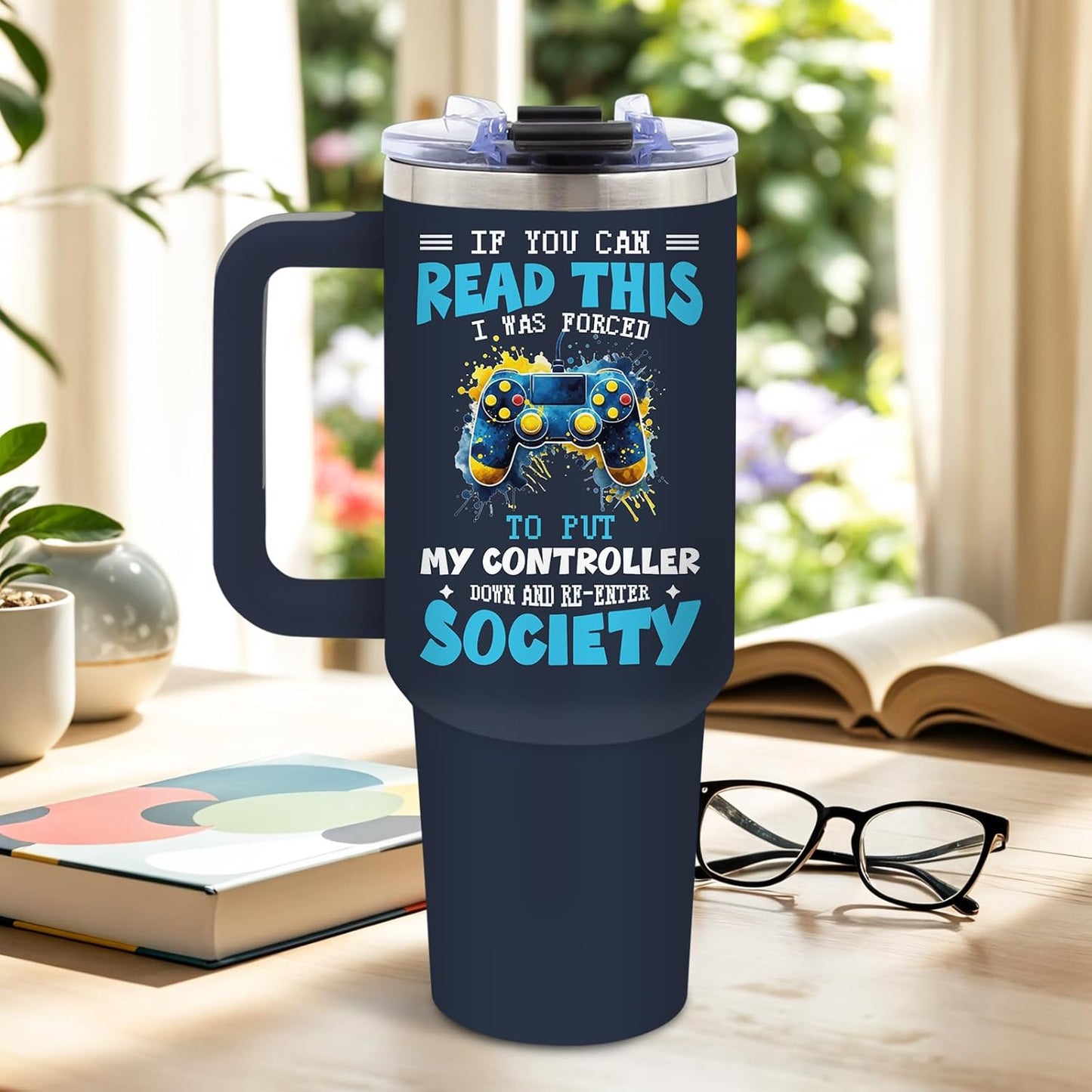 DUUV Gamer Gifts for Men, Gaming Gifts for Boys Kids Teen Son Adults Dad Husband, Christmas Thanksgiving Birthday Gift for Gamers, 40 Oz Gaming Tumbler with Handle and Straws, 1PCS