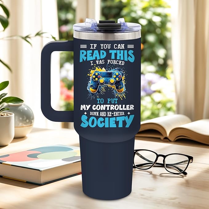DUUV Gamer Gifts for Men, Gaming Gifts for Boys Kids Teen Son Adults Dad Husband, Christmas Thanksgiving Birthday Gift for Gamers, 40 Oz Gaming Tumbler with Handle and Straws, 1PCS - Bloomnest